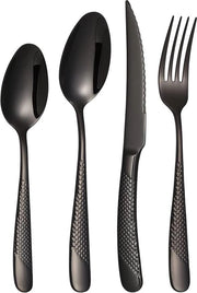 Set di cucina per 6 persone, 24 pezzi, set di cucina in acciaio inossidabile, set di cucina con due in uno, forchetta, cucchiaio, liscio, lavastoviglie (spessore nero)