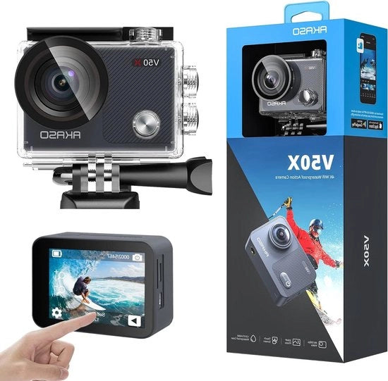 Cannoni di sicurezza 4K Wi-Fi 40M con EIS anti-oscillazione, attacco di azione 4X zoom con touch screen, telecomando a distanza e set di accessori per casco - V50X