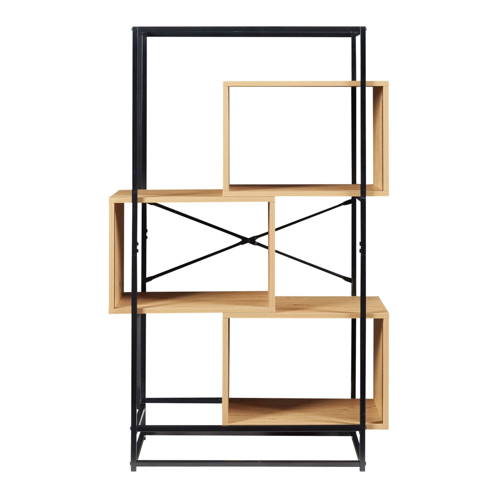 Libreria Rennebu con 3 Scomparti Aperti - Effetto Rovere / Nero [en.casa]