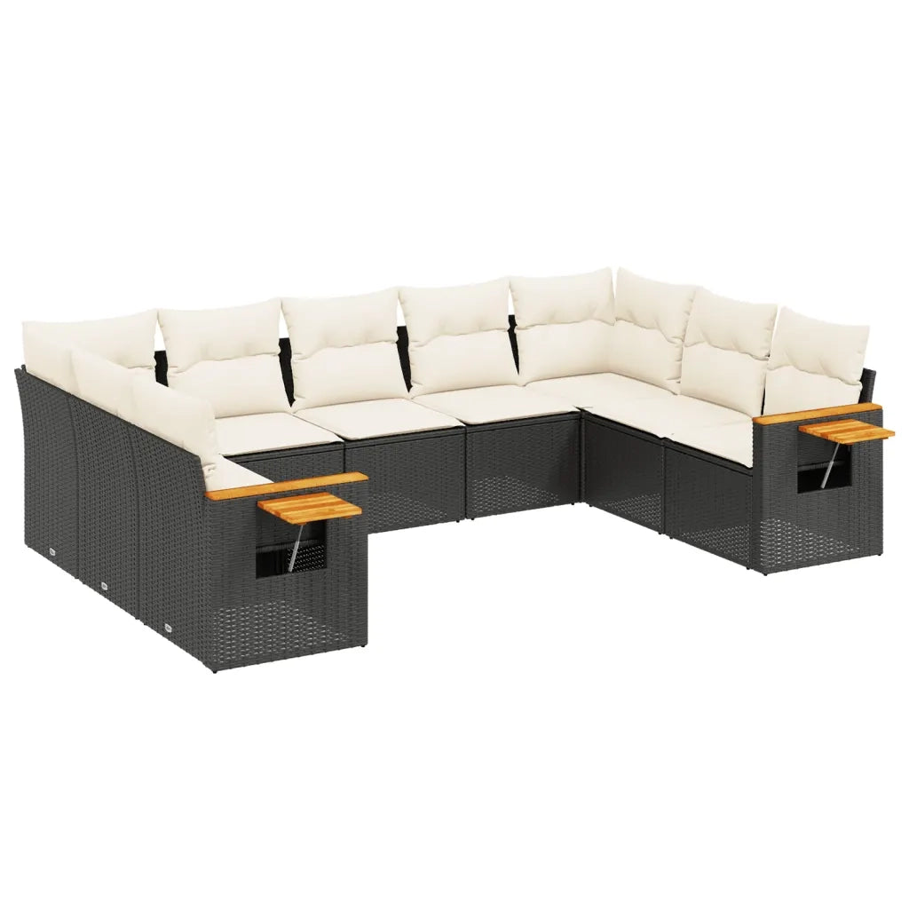 Set Divani da Giardino 9 pz con Cuscini Nero in Polyrattan 3259515