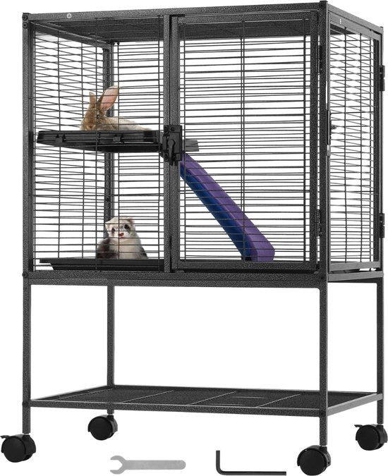 Gabbia per Animali da Compagnia - Gabbia per Piccoli Animali per Topi, Hamster, Cavia, Chinchilla - 61x44x86,5cm - Rullabile