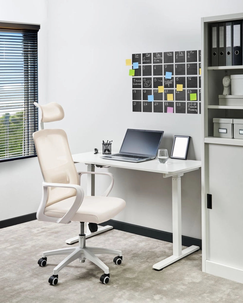 Sedia da ufficio con base girevole e poggiatesta regolabile in altezza con rete Home Office Beige stile moderno