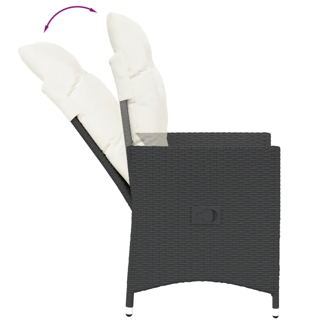 Sedia Reclinabile da Giardino con Cuscini Nera in Polyrattan 365638