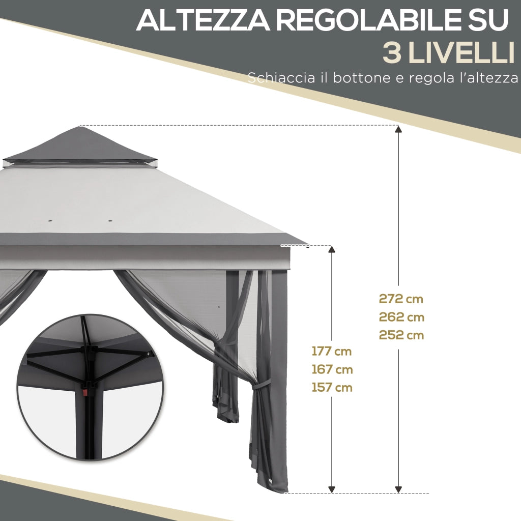 Gazebo con Zanzariera Regolabile ¨C zephmum ¨C Grigio e Antracite, Acciaio, 326x326x272 cm