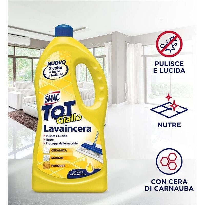 SET 12 CONFEZIONI SMAC TOT GIALLO DETERGENTE LAVAINCERA CON CERA DI CARNUBA 1 LT