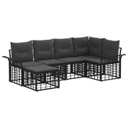 Set di divani da esterno 6 pz | Set Salotto da Giardino Nero e Grigio scuro Poliestere