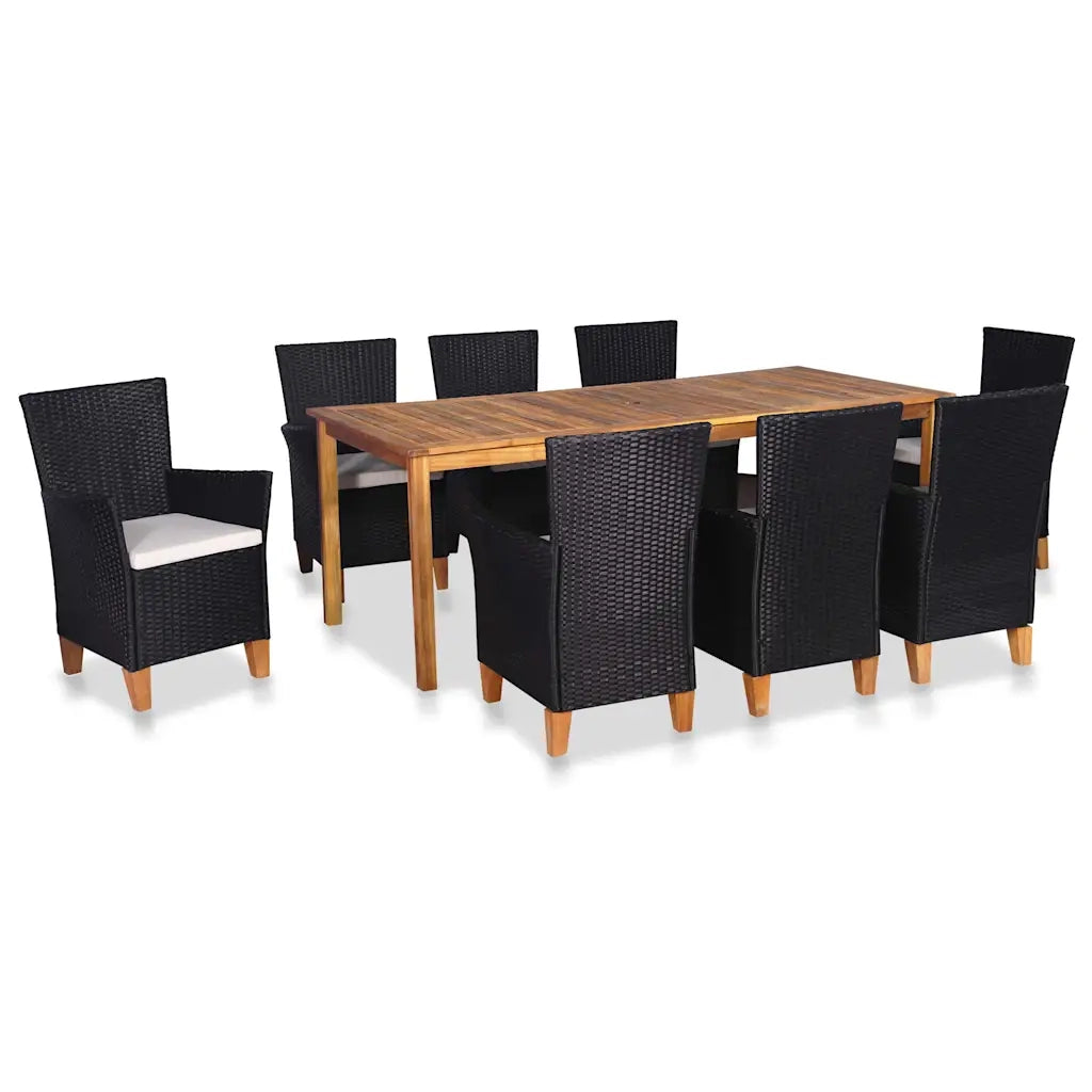 Set da Pranzo da Giardino 9 pz in Polyrattan Nero e Marrone 44102