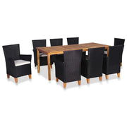 Set da Pranzo da Giardino 9 pz in Polyrattan Nero e Marrone 44102