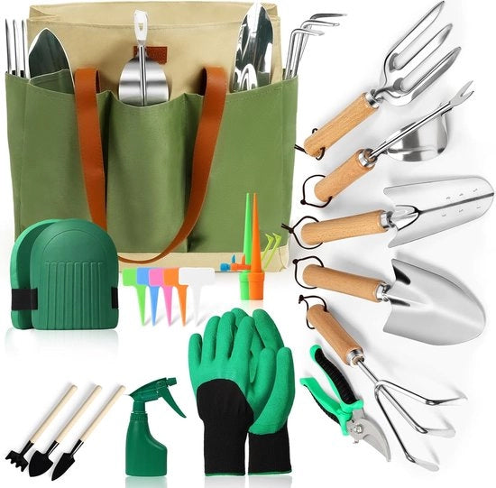 Set di attrezzi da giardino, 13 pezzi di attrezzo da giardino con tasca di stoccaggio, carico pesante, acciaio inossidabile, set di giardinaggio, regalo ideale per donne e uomini, cesoie, mannaia, cesoio per siepi