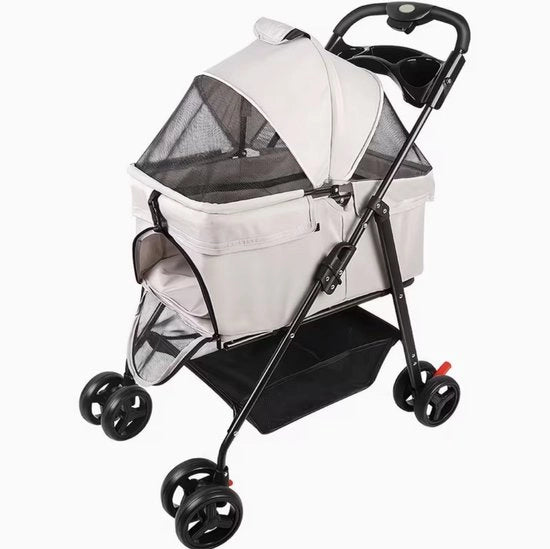 Carriolo per Cane e Gatto 3 in 1 - Con Porta Oggetti, Borsa per Cibi e Ruote 360° Tutti Terreni