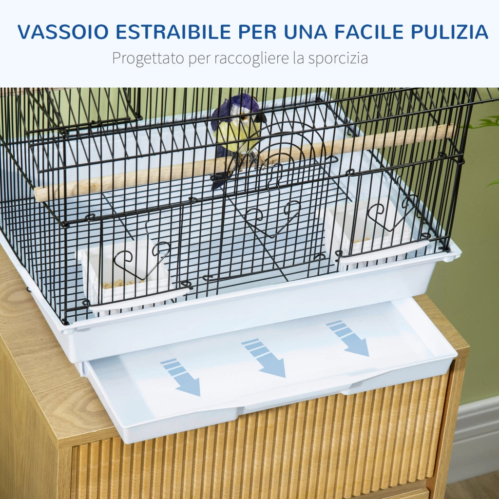 Gabbia per Uccelli in Metallo e Plastica ¨C zephmum ¨C Bianco 50.5x41x63 cm con Vassoio Estraibile
