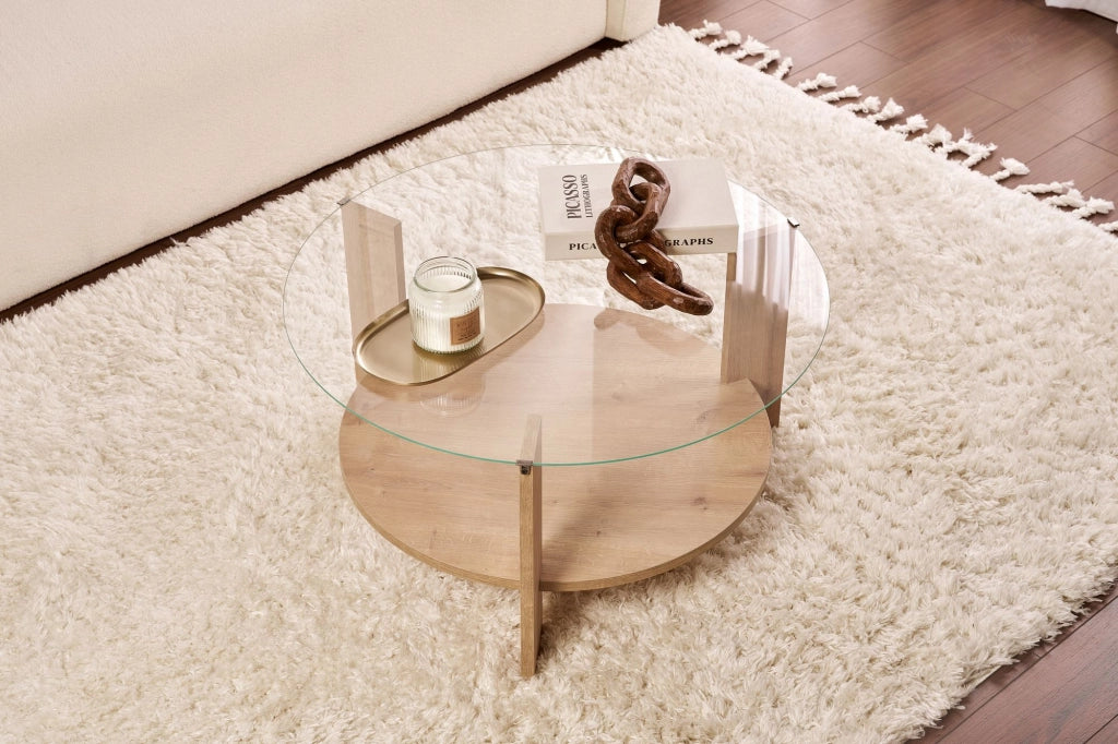Tavolo basso in legno "Clara" - 75 x 75 x 40 cm - Chêne Saphir Trasparente