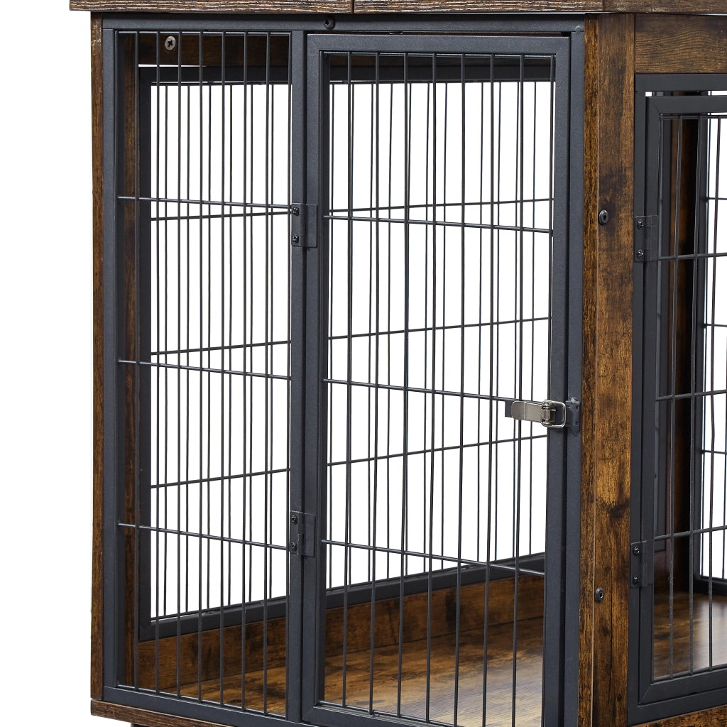 Scaffale per animali domestici in stile mobile con doppia porta, apertura superiore ribaltabile, ruote, truciolato e acciaio nero