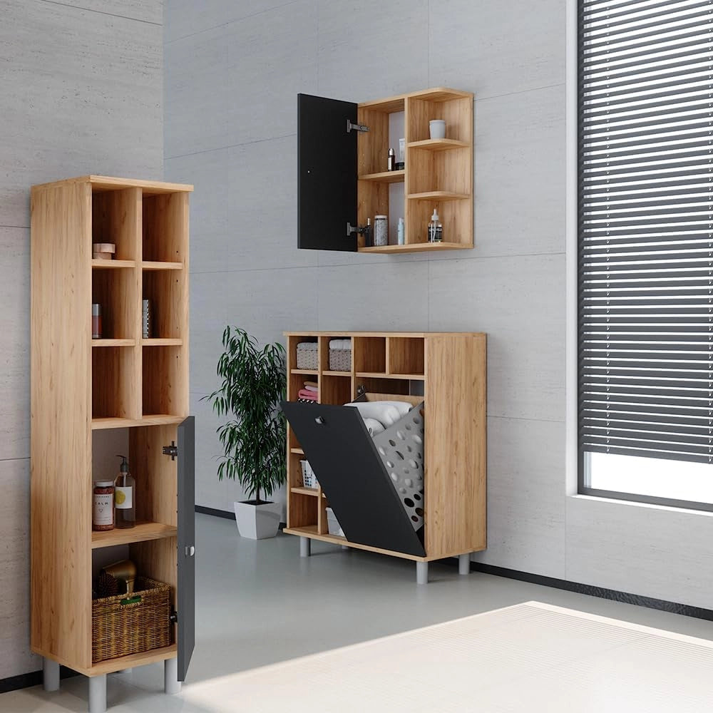 Mobile bagno Fynn, Antracite, 47.2 x 59.2 cm, per montaggio a parete con ripiani aperti