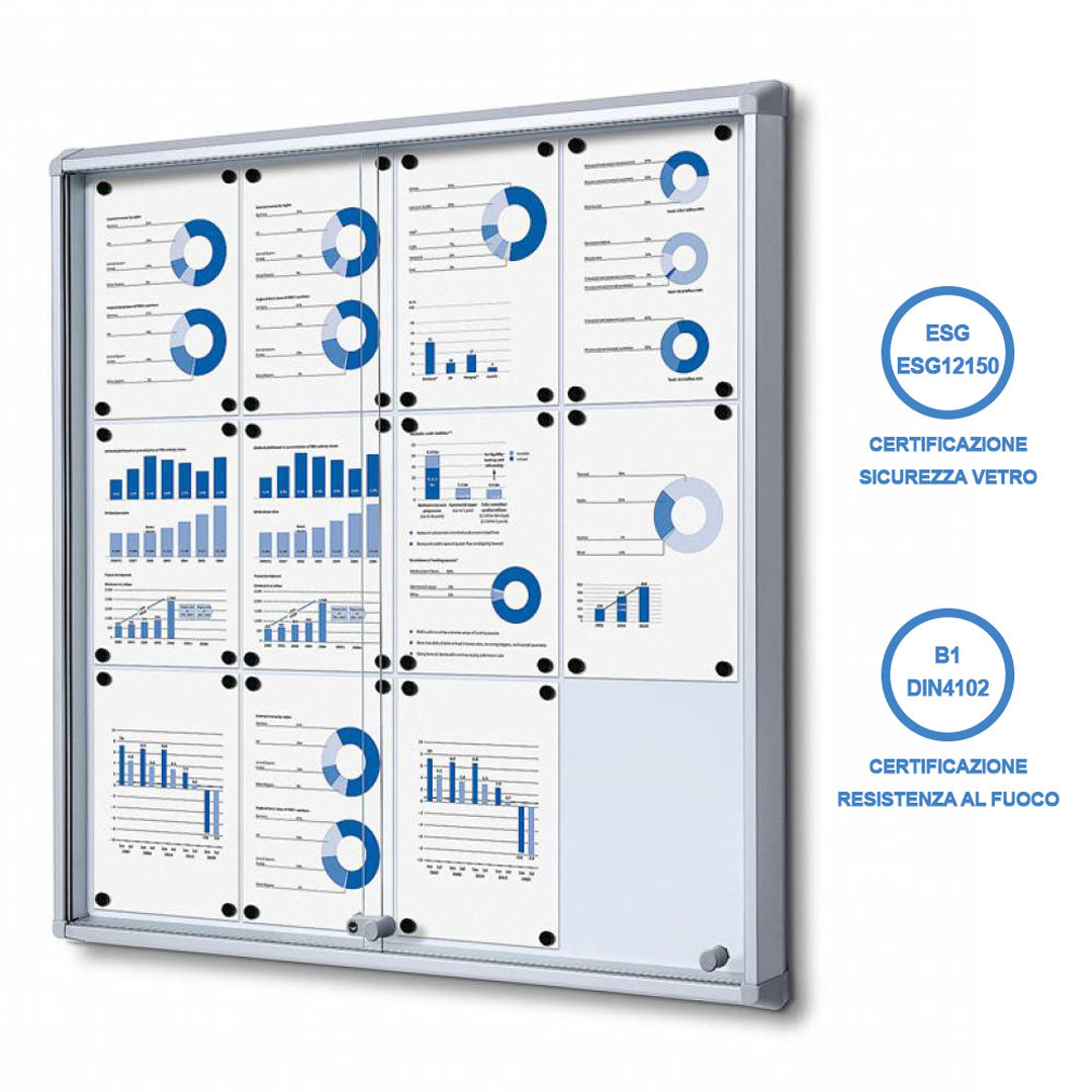 Bacheca con Ante Scorrevoli 94x98,2x5,9 cm in Alluminio Fondo Magnetico Silver