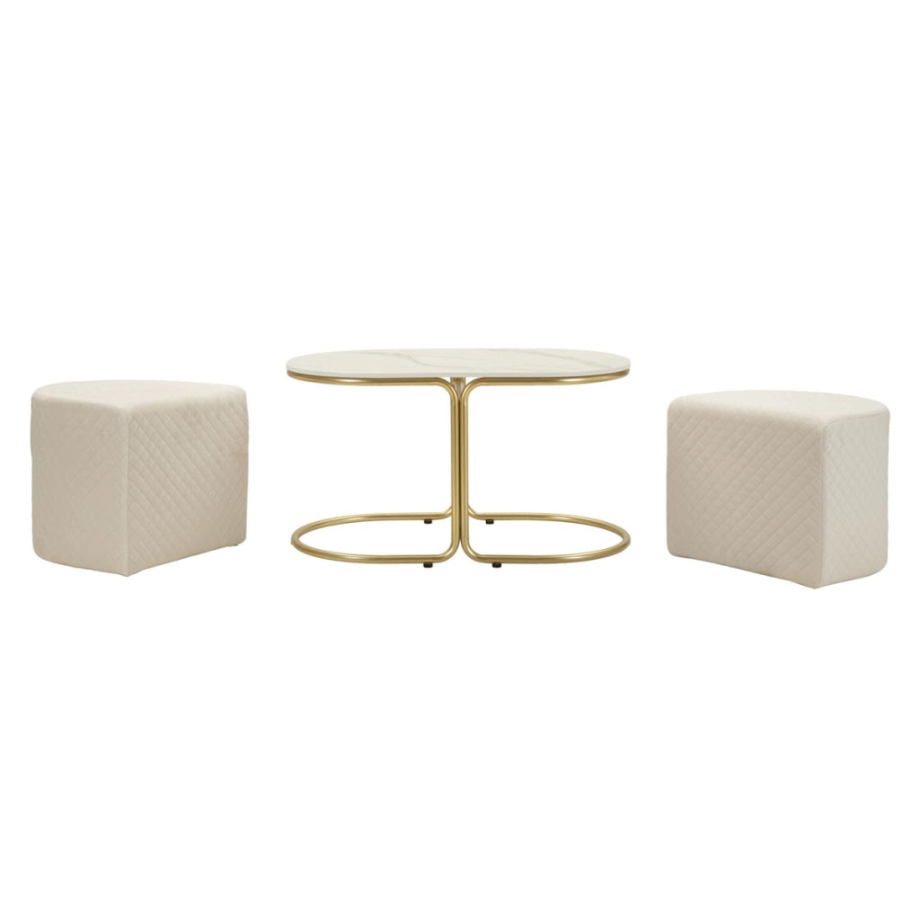 Set tavolo da caffe' con due pouf Relax oro