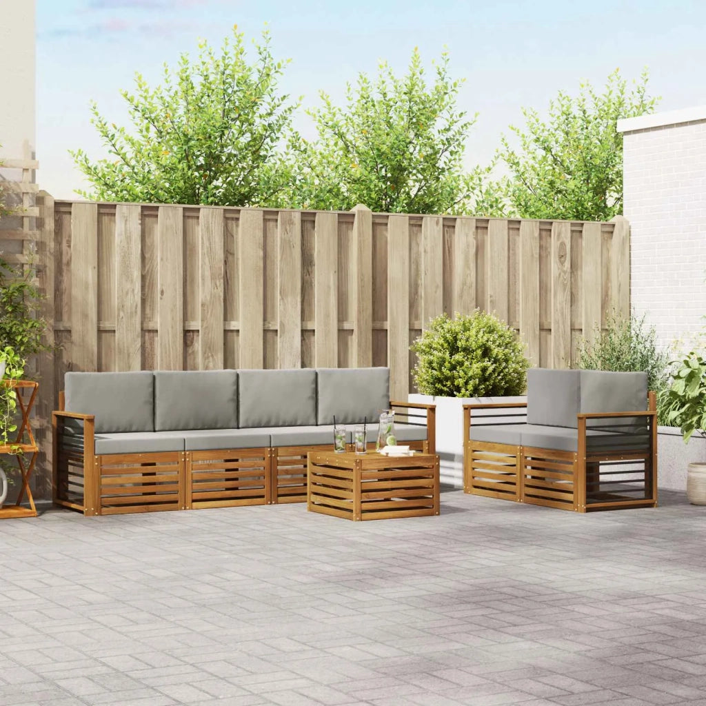 Set di divani da esterno 7 pcs Grigio Naturale e Chiaro