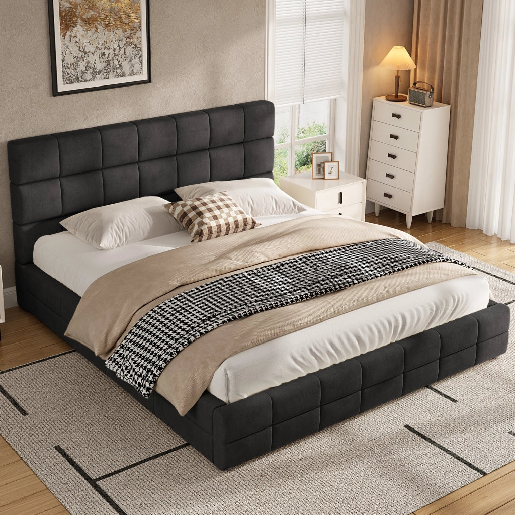 Letto imbottito 180 × 200 cm con testiera, senza materasso, in velluto, nero