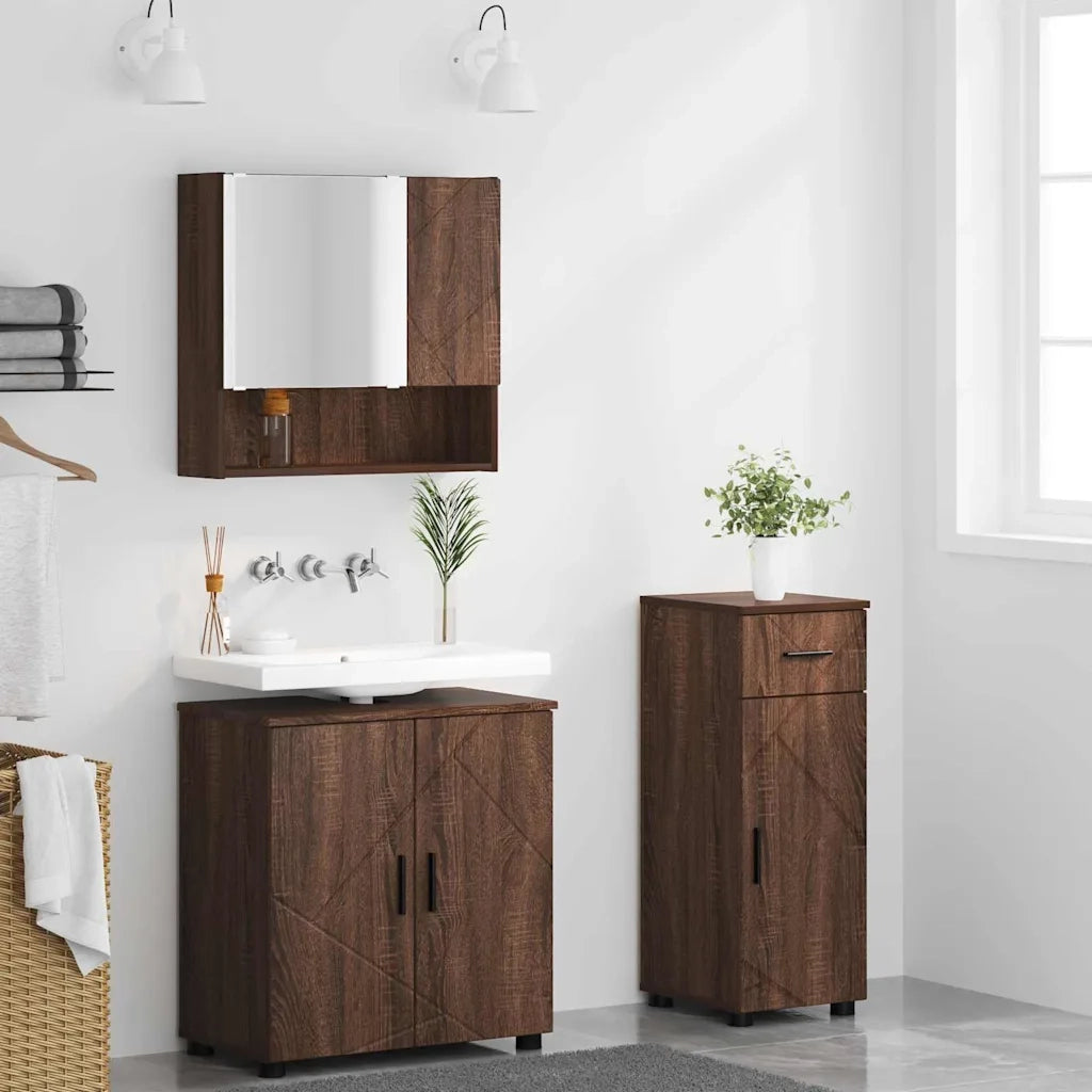 Set di mobili per il bagno con cassetto 3 pcs Rovere Marrone 3392960