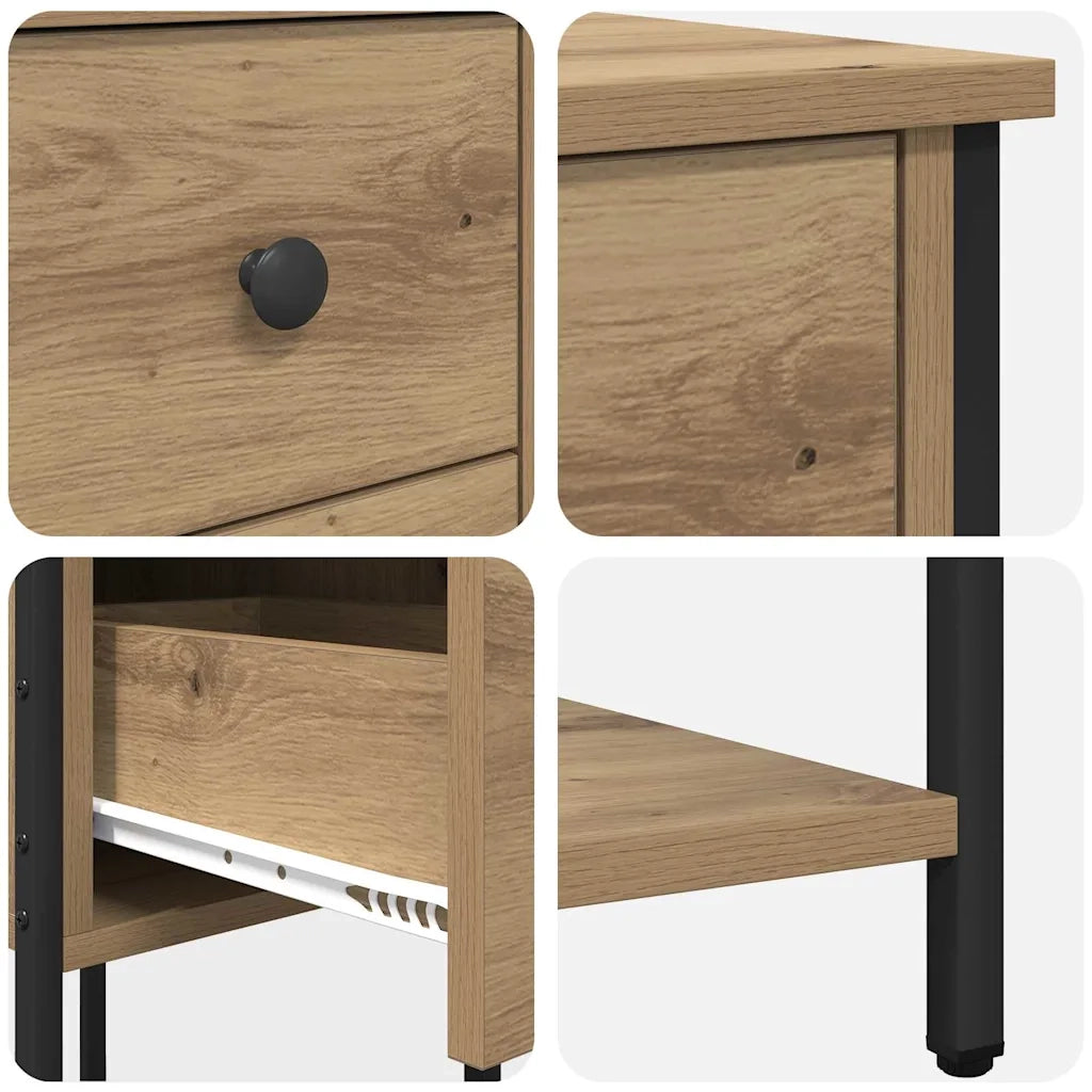 Set di 2 Comodini | Armadio da Notte | Mobiletto da notte rovere artigianale 32 x 42 x 70 cm