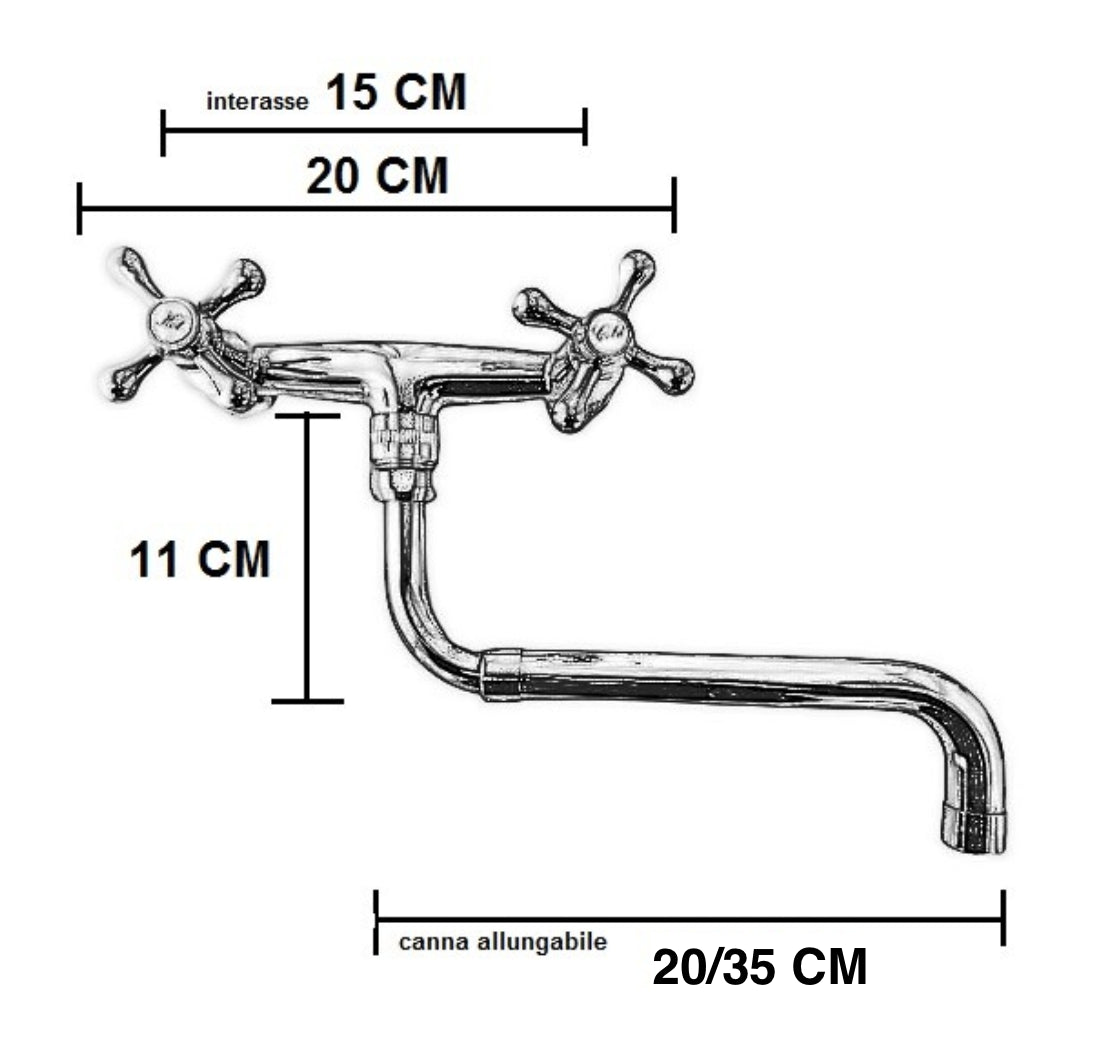 Rubinetto a parete vintage con canna allungabile 20-35 cm
