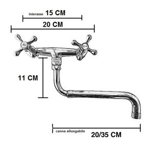 Rubinetto a parete vintage con canna allungabile 20-35 cm