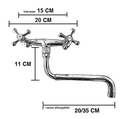 Rubinetto a parete vintage con canna allungabile 20-35 cm