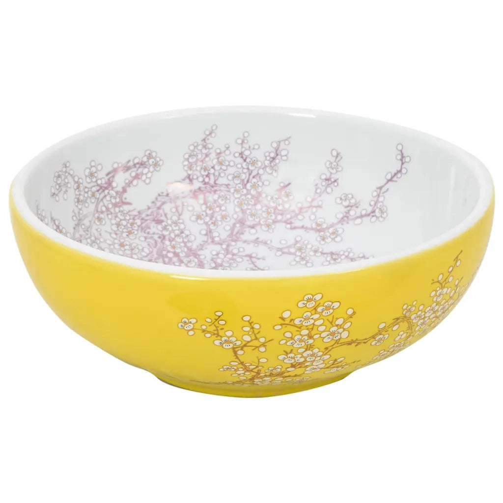 Lavabo da Appoggio Bianco e Giallo Rotondo Φ41x14 cm Ceramica 155053
