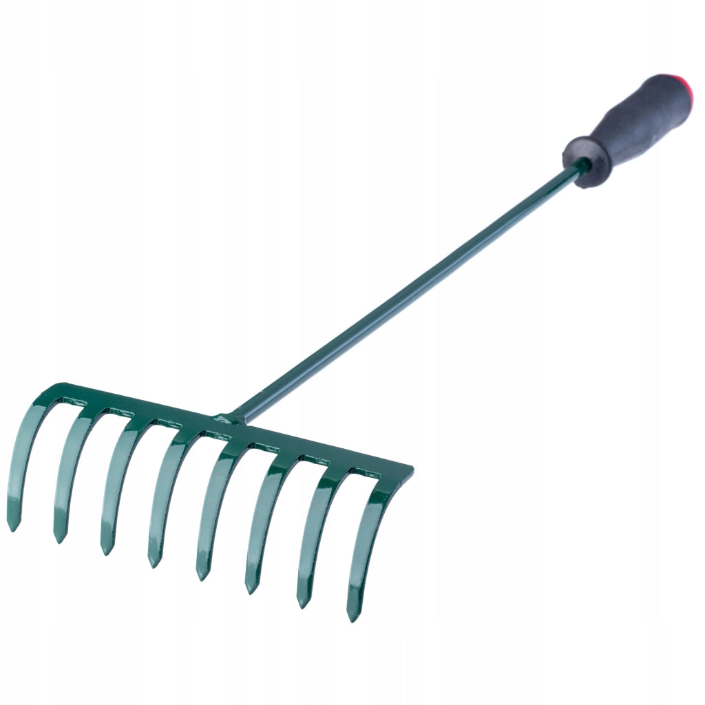 Rastrello in metallo KADAX per foglie, erba, giardino, piccolo rastrello, 60 cm, 8 denti, manico