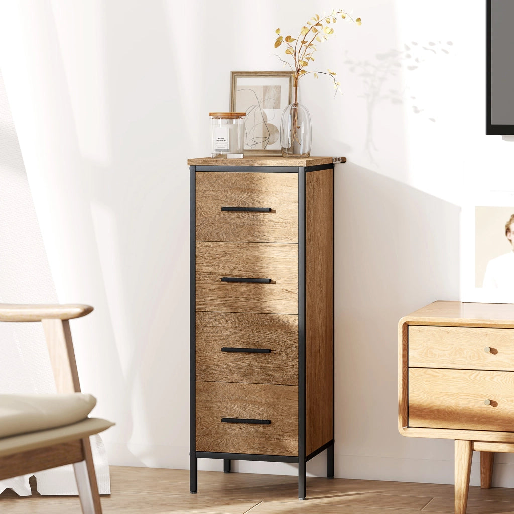 Mobiletto Bagno Stretto con 4 Cassetti in Acciaio ¨C Zephmum ¨C Rovere 30x30x82