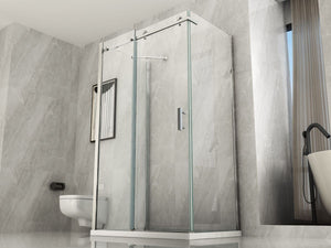 Box doccia in Cristallo 8 MM tre lati, due fissi piu' porta scorrevole - Misura: 90 x 110 x 90 x h195