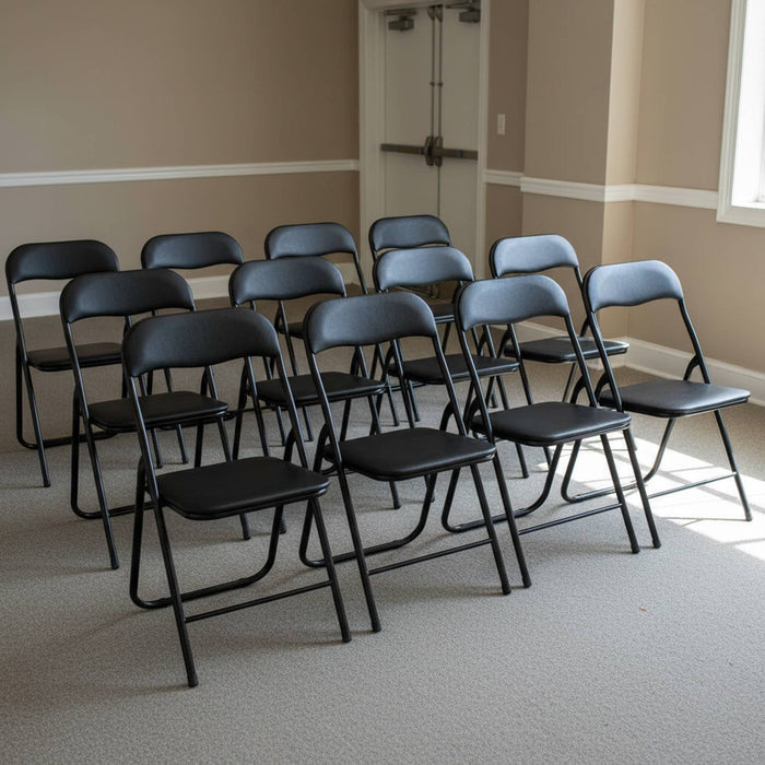 Set Di 6 Sedie Pieghevoli Con Struttura In Ferro Imbottite Salvaspazio Per Giardino Sala Riunioni Eventi Cuc Nero / Nero