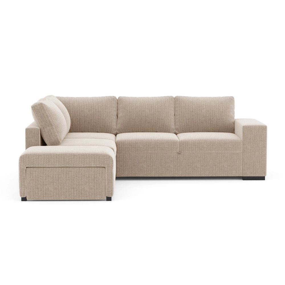 Divano Letto Angolare reversibile Jozzis sabbia con funzione letto e bracciolo contenitore 248,5x209x90,5H