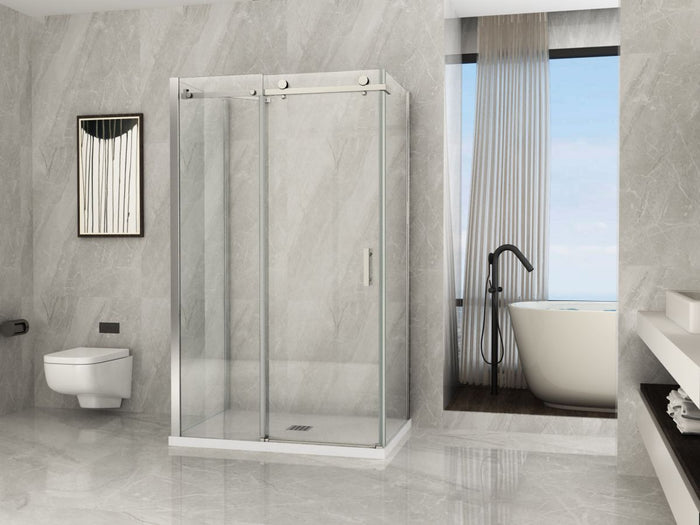 Box doccia in Cristallo 8 MM tre lati, due fissi piu' porta scorrevole - Misura: 90 x 90 x 90 x h195