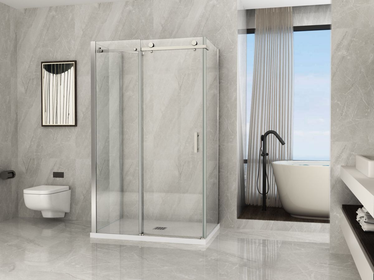 Box doccia in Cristallo 8 MM tre lati, due fissi piu' porta scorrevole - Misura: 80 x 170 x 80 x h195