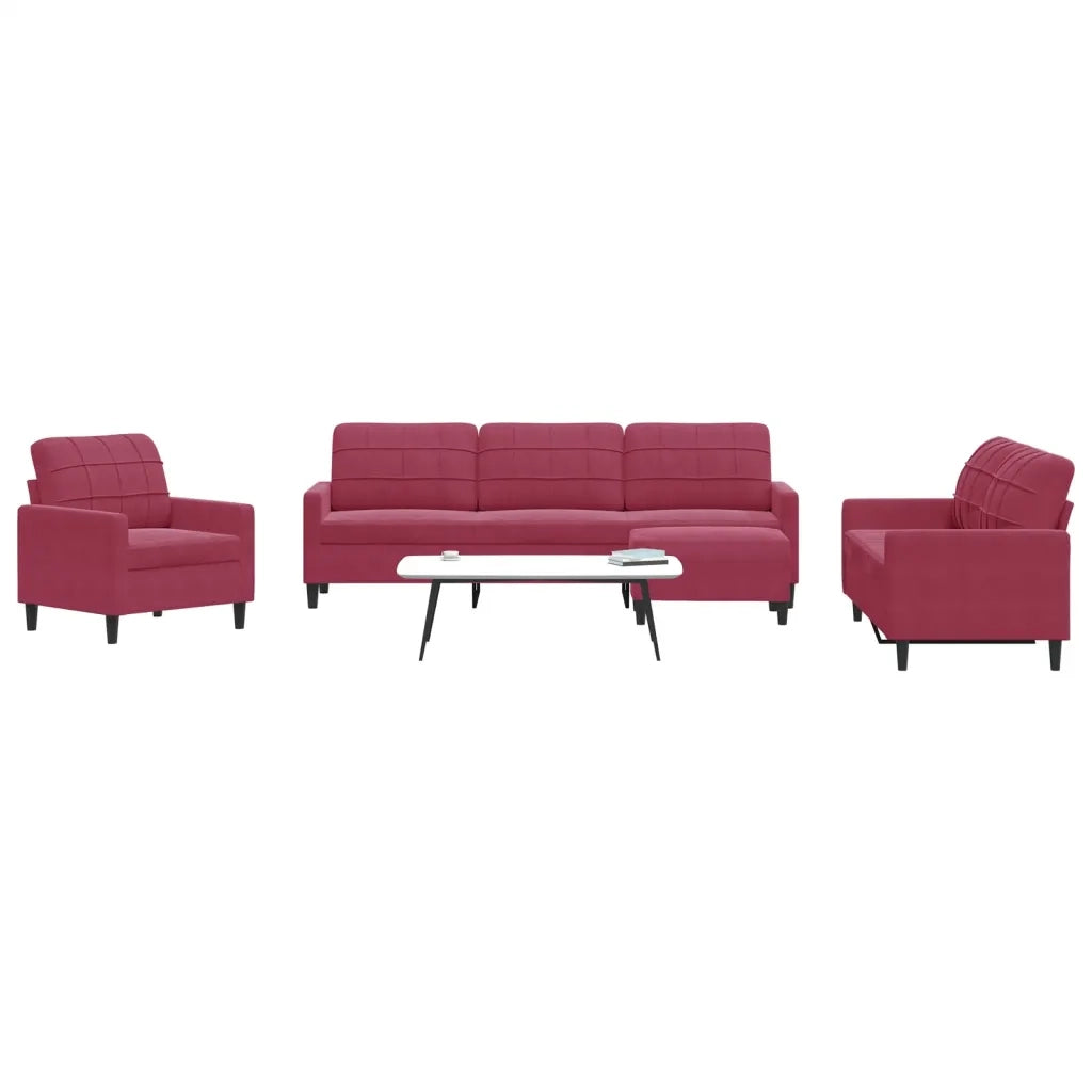 vidaXL Set di Divani 4 pz con Cuscini Rosso Vino in Velluto