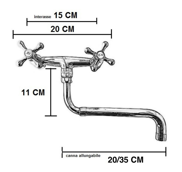 Rubinetto a parete vintage con canna allungabile 20-35 cm