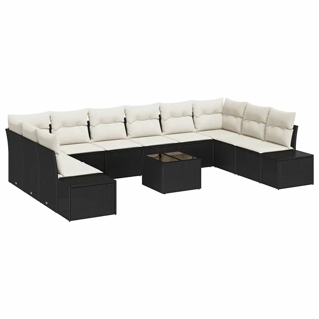 Set Divano da Giardino con cuscino 11 pcs Nero polyrattan