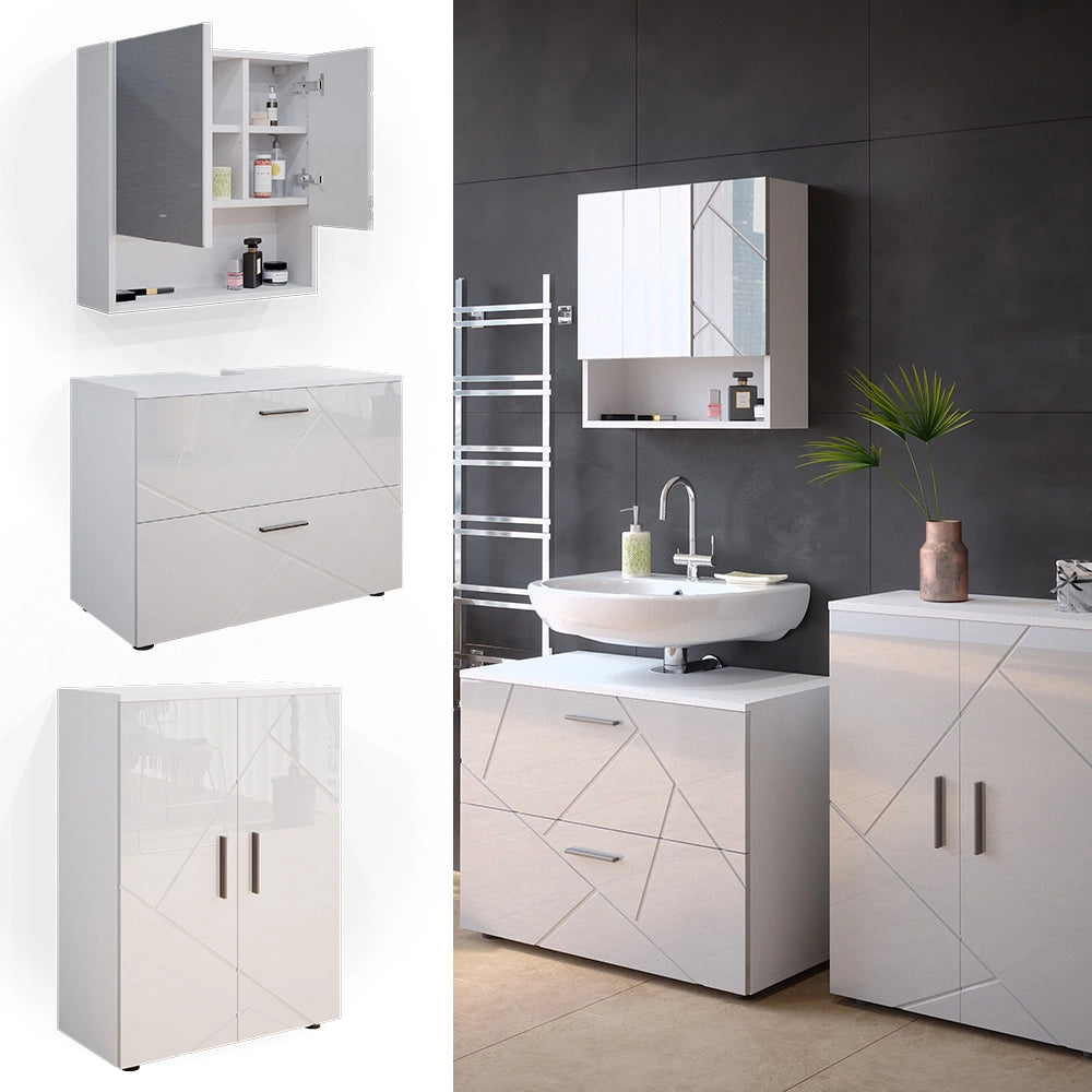 Vicco Set mobili bagno Bianco lucido 3 pezzi, con base 80 cm