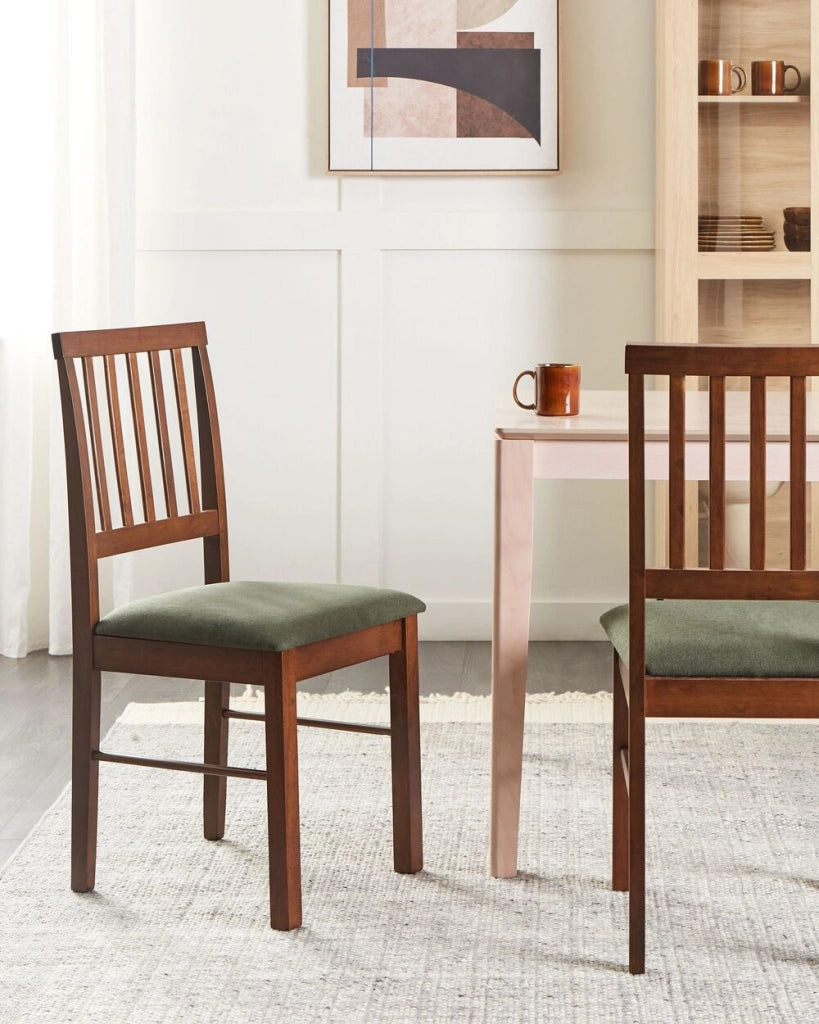 Set di 2 sedie da pranzo imbottite in marrone scuro verde scuro stile tradizionale e classico