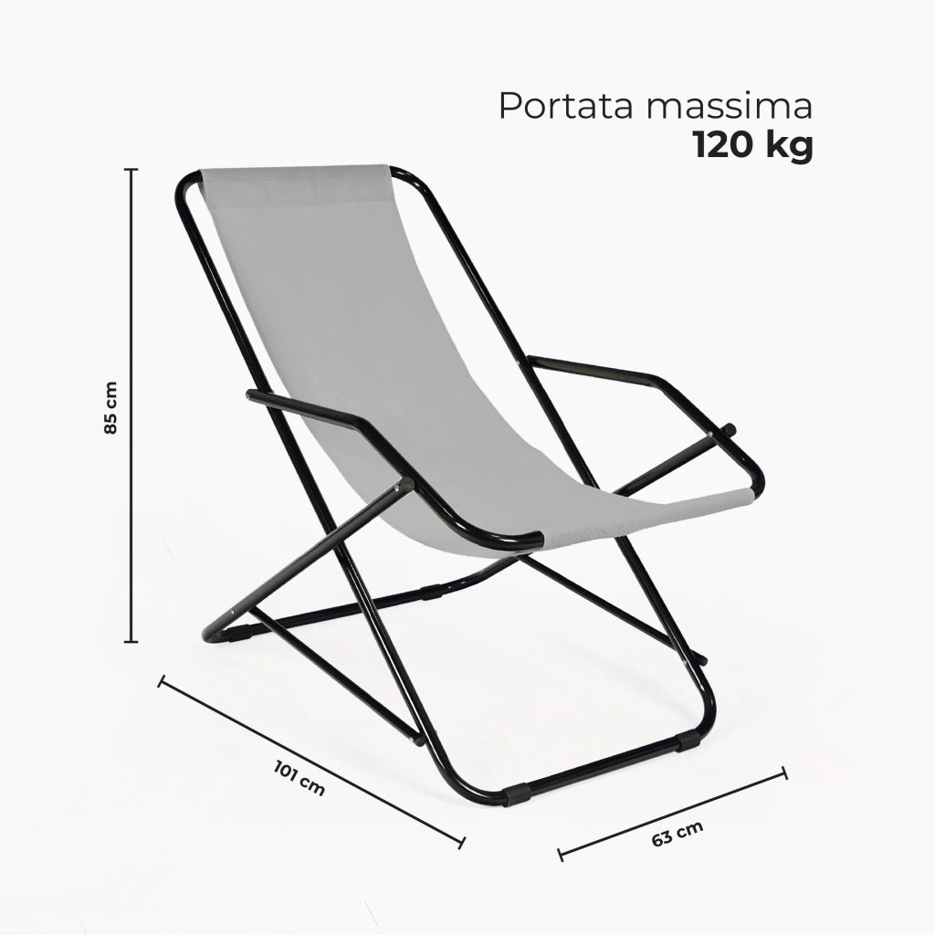 Set 2 Sdraio Sedie Spiaggina Relax Giardino Spiaggia, Pieghevoli in Acciaio e Textilene con Braccioli  Funzione Basculante Dondolo– Il Gruppone Grigio