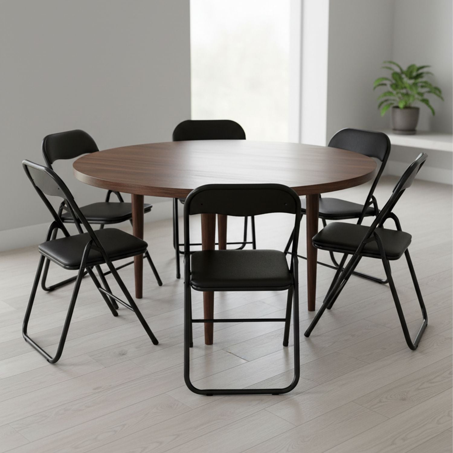 Set Di 6 Sedie Pieghevoli Con Struttura In Ferro Imbottite Salvaspazio Per Giardino Sala Riunioni Eventi Cuc Nero / Nero