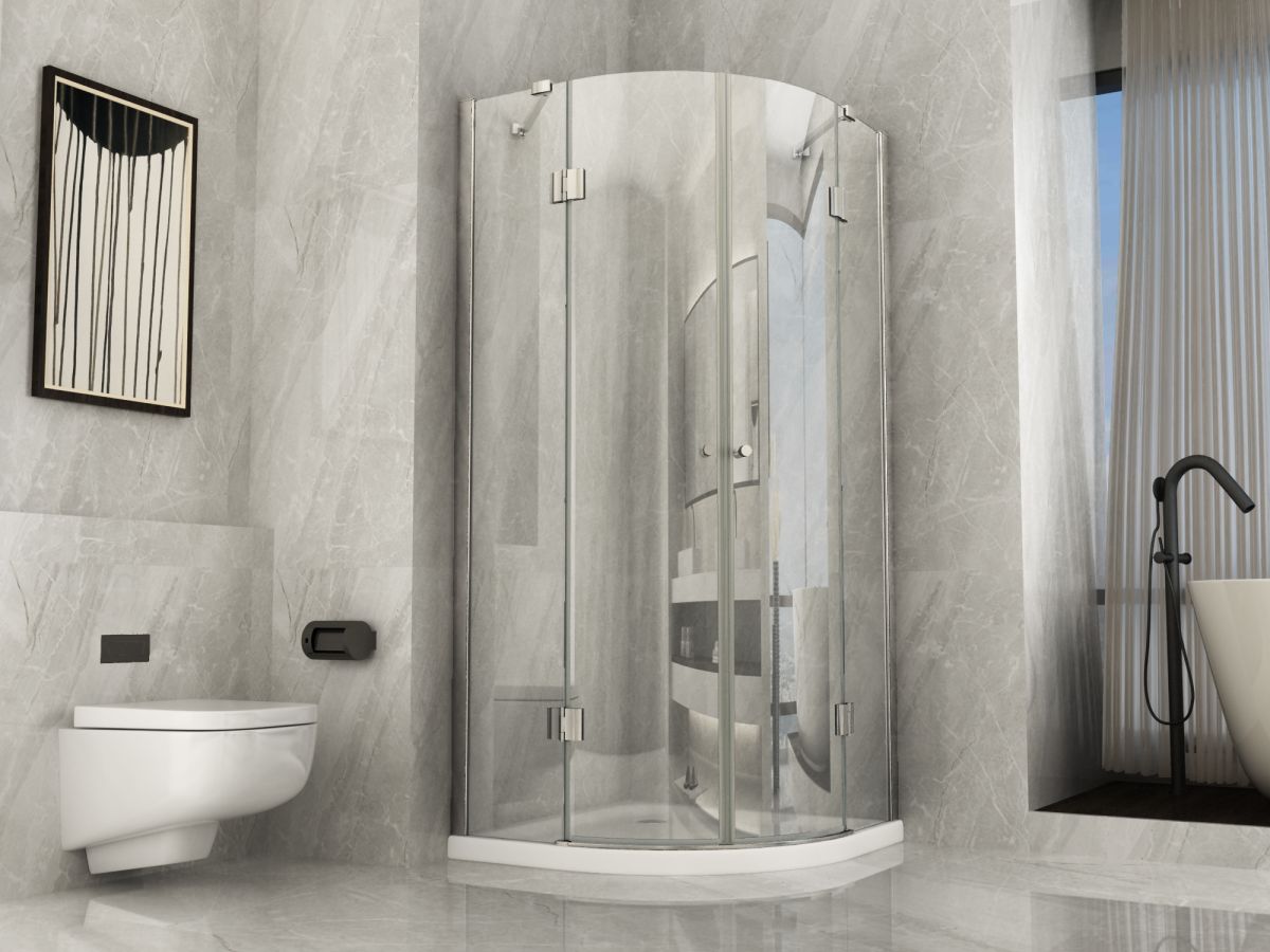 Box doccia Cristallo 8 mm - Semicircolare doppio battente (trasparente) - Misura: 80 x 80 x h195 (raggio 55cm) 