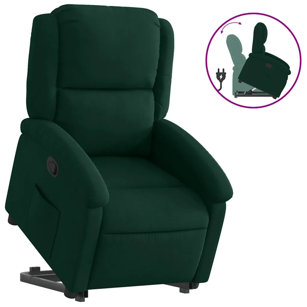 Poltrona Alzapersona Reclinabile Verde Scuro in Velluto 3204302