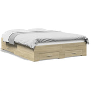 Letto matrimoniale | Letto per adulti | Giroletto Cassetti Rovere Sonoma 140x190 cm Legno Multistrato
