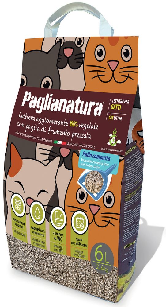 Paglianatura - Lettiere Gatti Naturale Agglomerante 2,4 KG/6 LT - Controllo Odori, Biodegradabile, Alta QualitÃ 