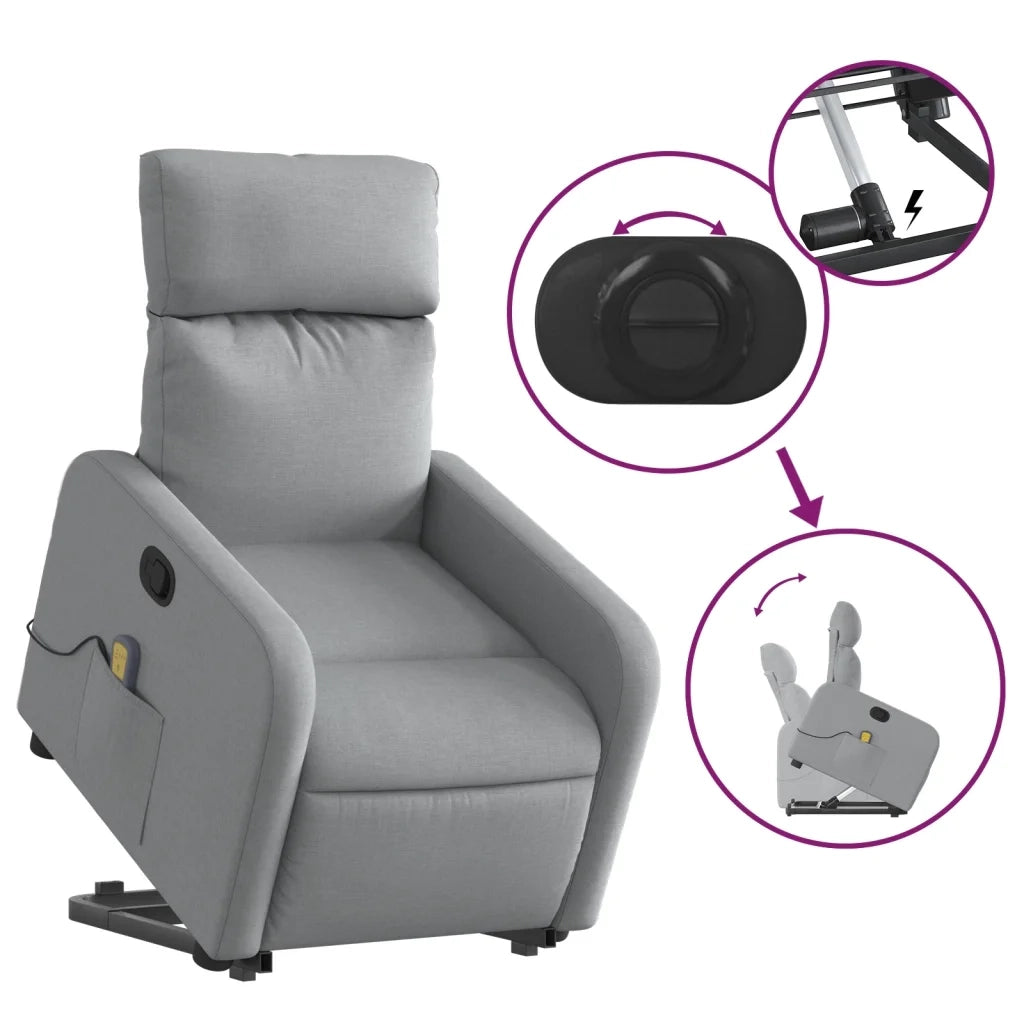 Poltrona | Sedia Relax Alzapersona Massaggi Reclinabile Grigio Chiaro Tessuto