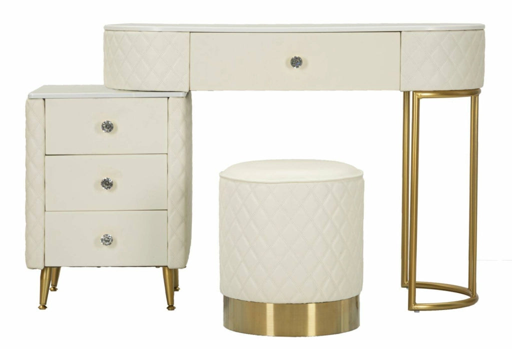 Toeletta Guidobono, Tavolo da toeletta, Postazione da trucco, Mobile consolle, 120x40 h75 cm, Bianco e Oro