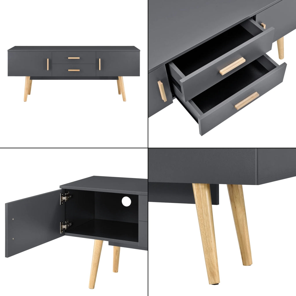 Mobile porta TV di design mobile porta TV con panca e gambe in legno 140 cm grigio scuro 03_0005869