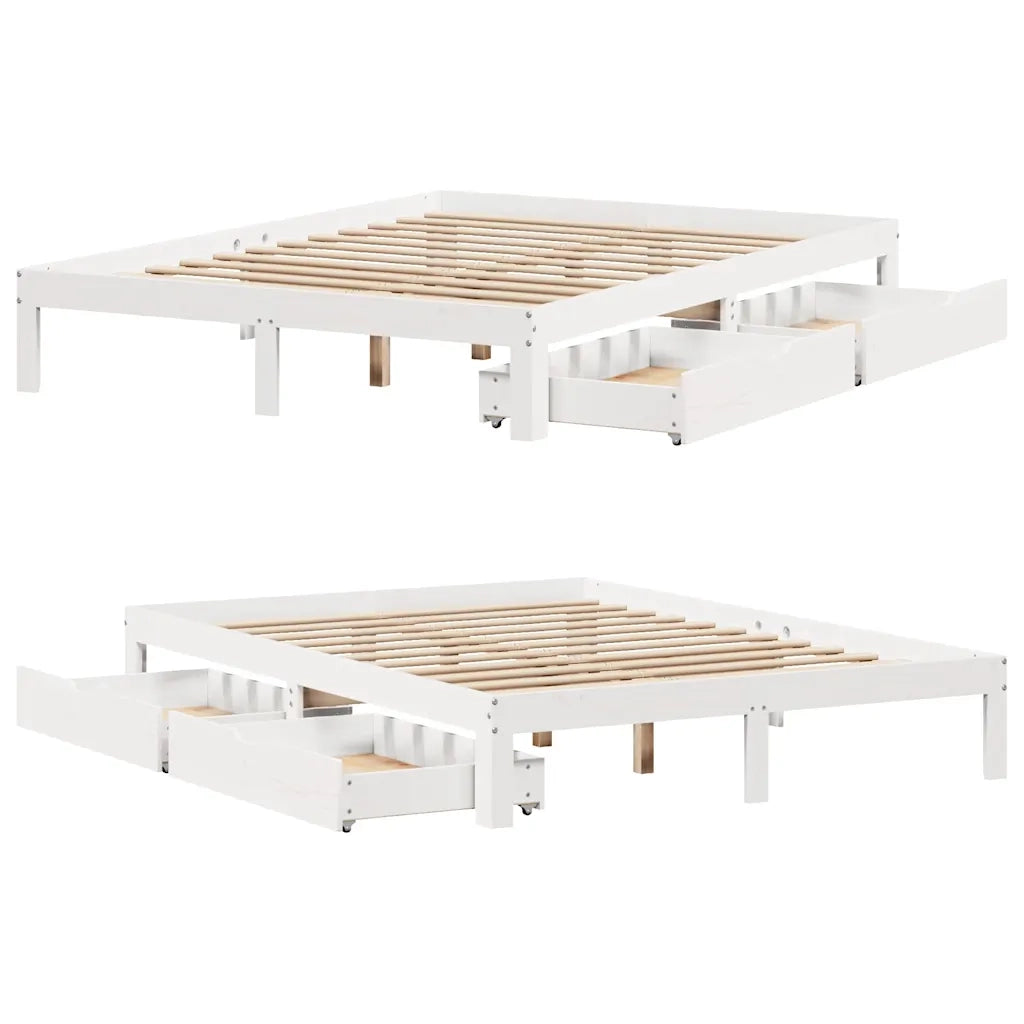 vidaXL Giroletto con Cassetti Bianco 150x200 cm Legno Massello di Pino